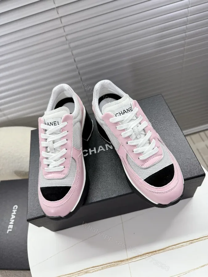 View 1 of Pastel Pink Suede-White Mesh Sneaker with Black-Toe Cap