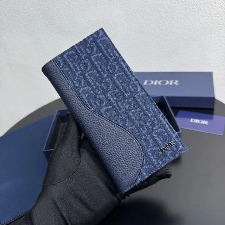 View 1 of Deep Navy Jacquard Cardholder: Luxe Leather Trim, Slim Style
