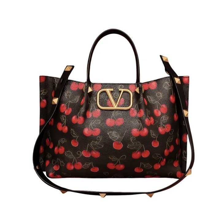 View 1 of VALENTINO GARAVANI VLOGO SIGNATURE CHERRYFIC MOTIF BAG BLACK 26CM