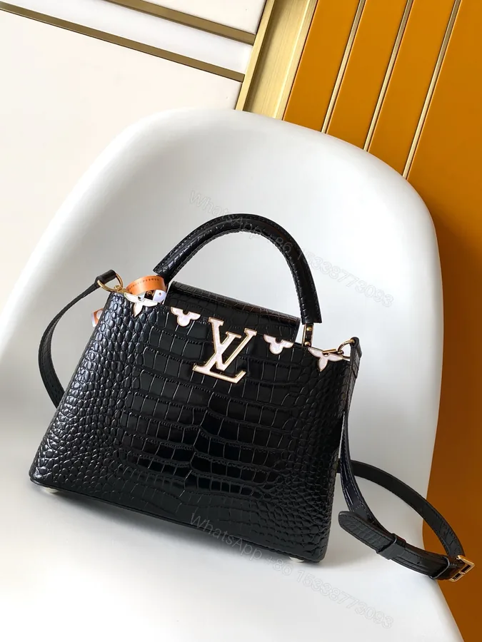 View 1 of LV 精品仿製 Capucines MM 黑色鱷魚紋手提包