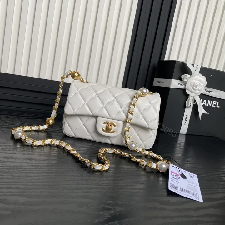 View 1 of Chanel Mini Flap Bag Top Handle Pearl Chain