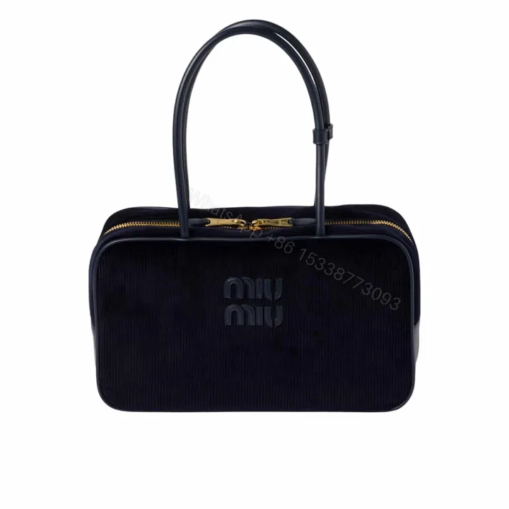 View 1 of MIUMIU BEAU CORDUROY TOP HANDLE BAG NAVY 35CM 5BB163 2F81 F0124 V OOO