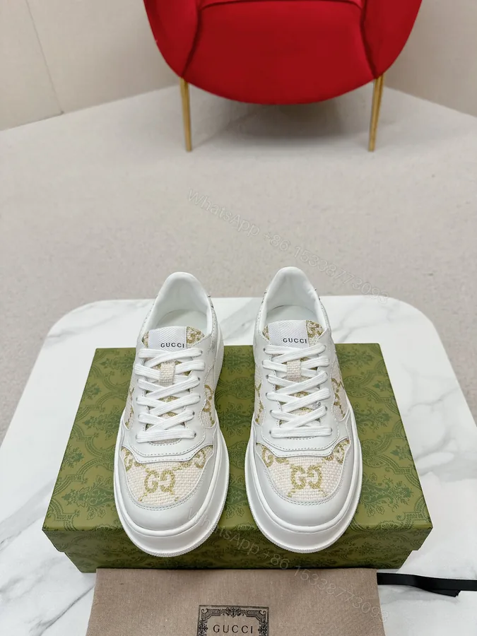 View 1 of GUCCI 一比一 男款 白金GG刺繡厚底運動鞋 輕奢百搭款