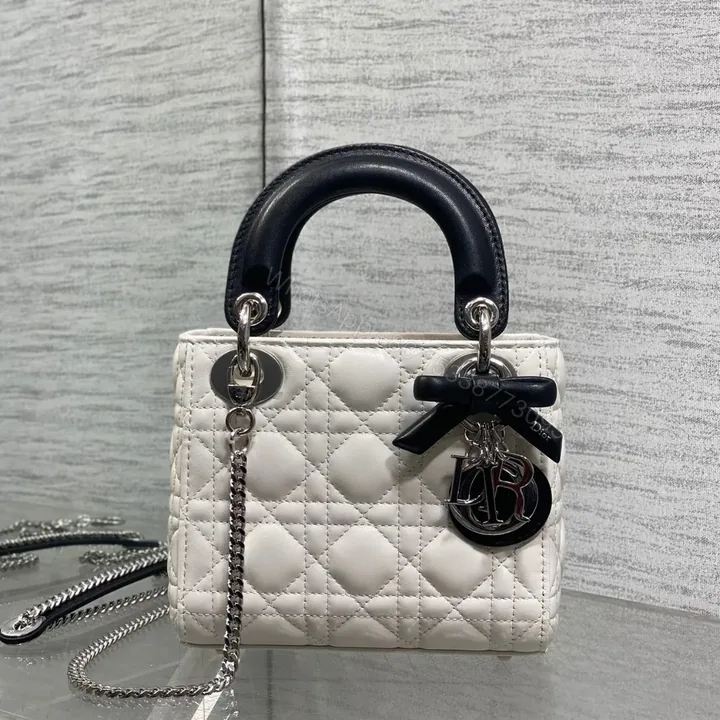 View 1 of Dior Mini Lady Dior Bag with Chain in two-tone latte and black