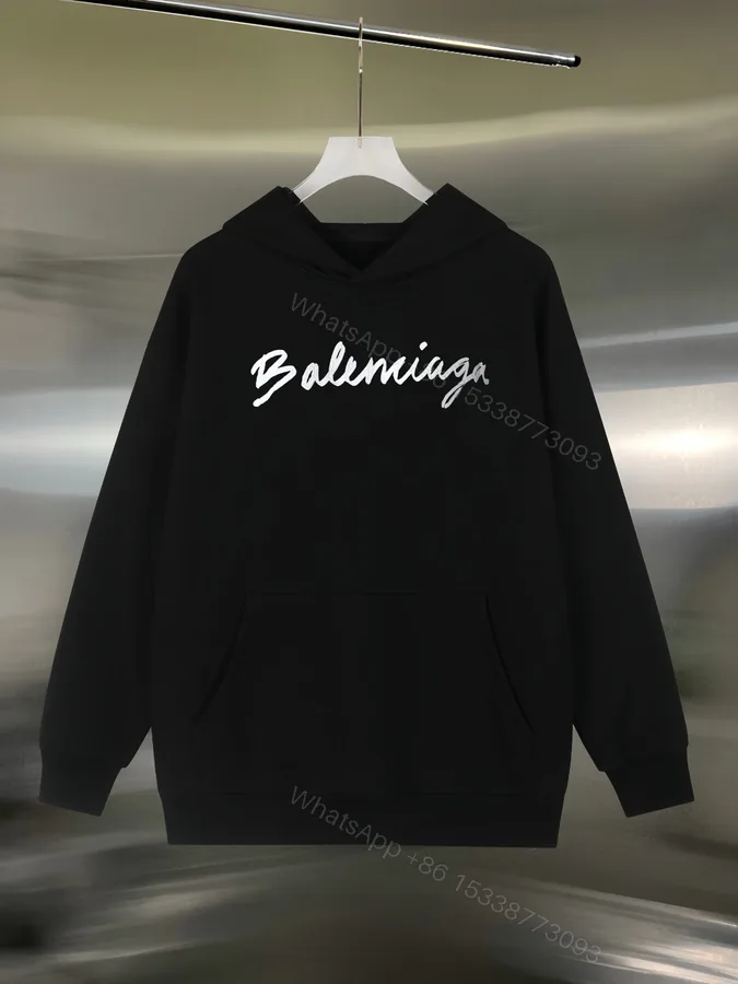 View 1 of Balenciaga高仿連帽衛衣黑色手寫字體設計男款街頭時尚感