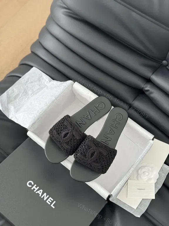 View 1 of Chanel-Inspired Knit Slides with Luxe Leather Backing