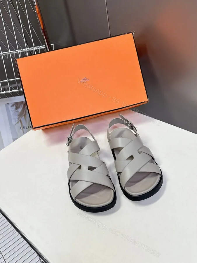 View 1 of Hermes Women Light Gray Leather Sandals
