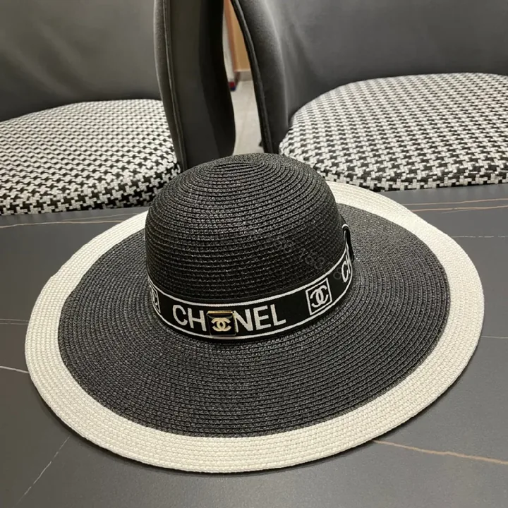 View 1 of Two-Tone Wide-Brim Straw Hat: Luxe Everyday Statement