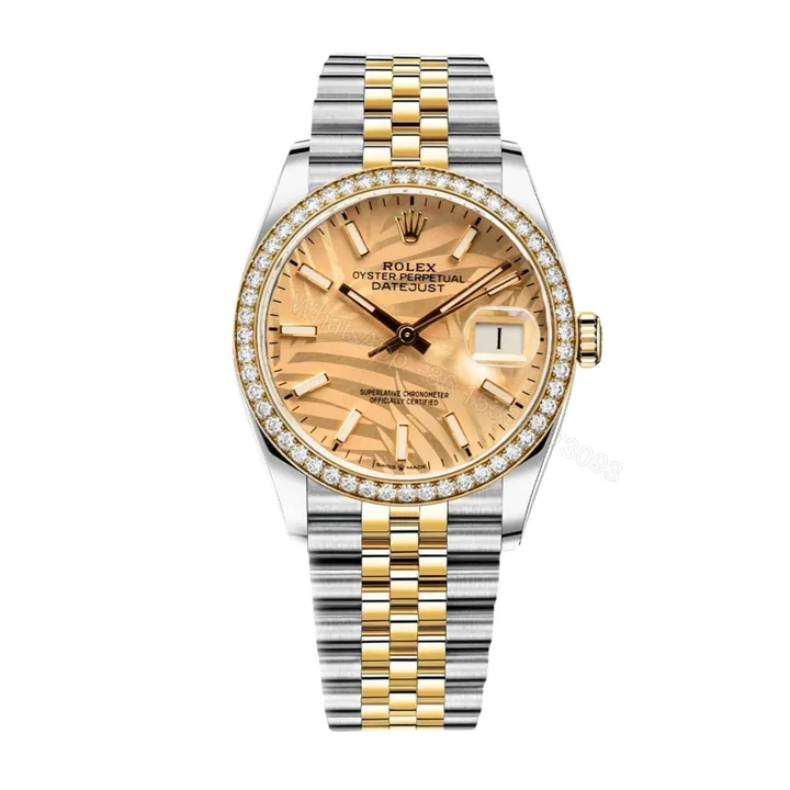 View 1 of Rolex Datejust Gold Dial With Silver And Gold Strap Palm Leaf Pattern 36Mm 126200 0086