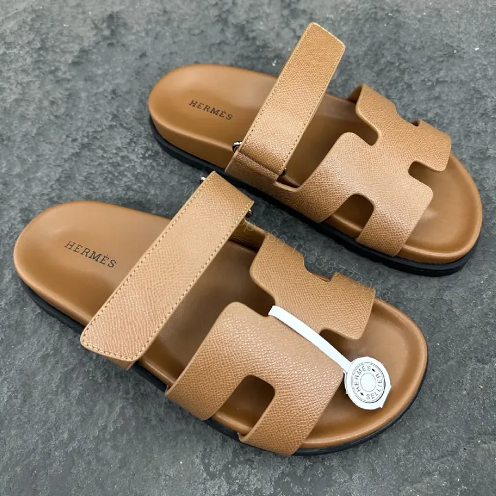 View 1 of Camel Leather Cutout Sandals | Textured Comfort Footbed