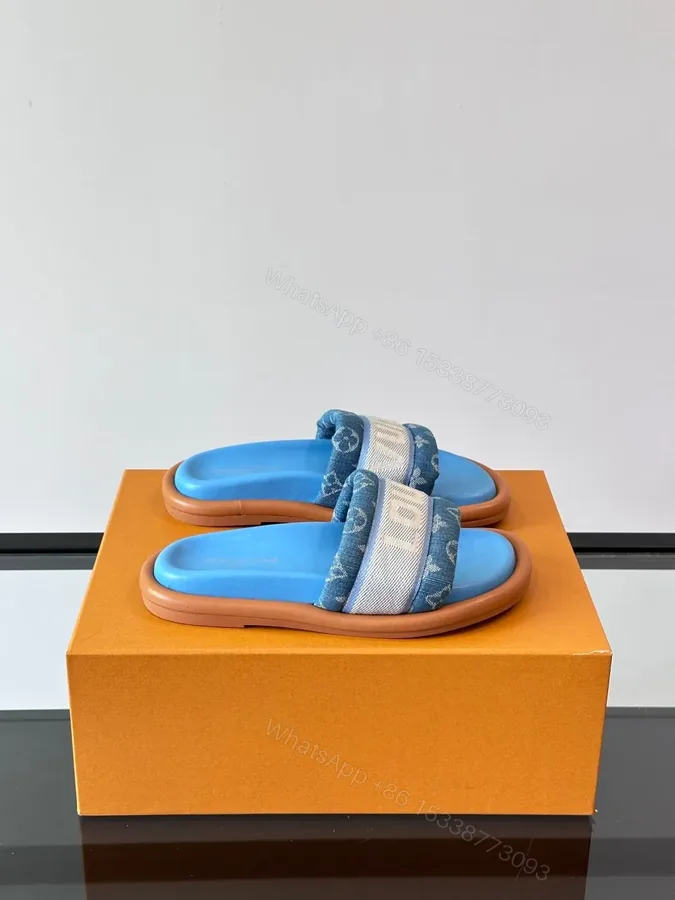 View 1 of LV Men Blue Denim Canvas Slides