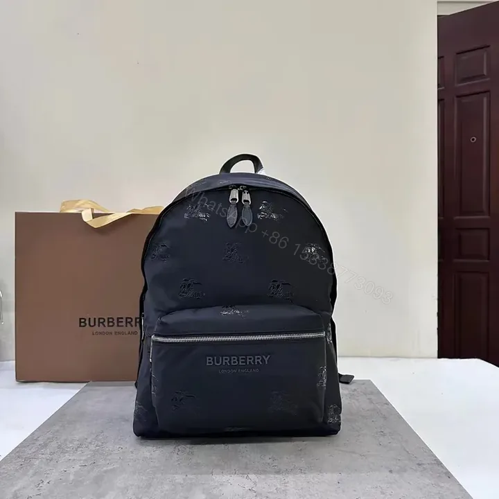 View 1 of Charcoal Burberry Monogram Leather-Trim Backpack for City Life