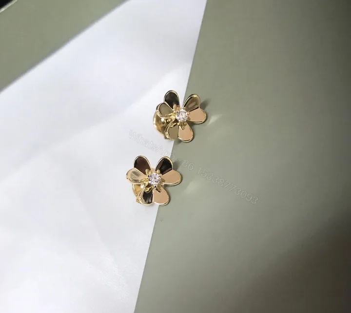 View 1 of Van Cleef & Arpels Diamond Frivole Earrings Mini Yellow Gold VCARPJMN00