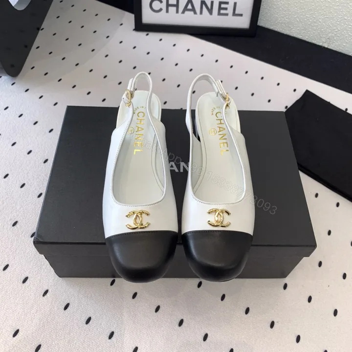 View 1 of 高仿Chanel*G45768C圓頭露跟單鞋小牛皮白色3.5CM免檢版