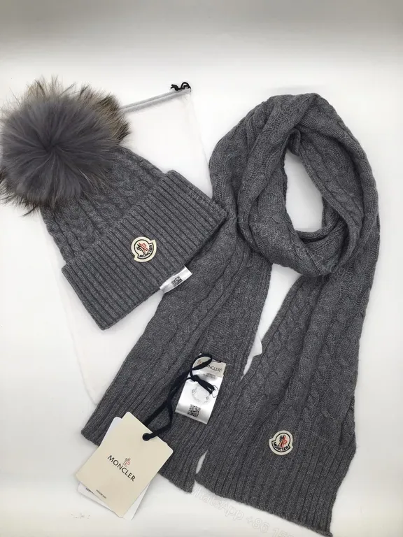 View 1 of Charcoal Wool Knit Beanie & Scarf Set â€“ Luxury Winter Warmth