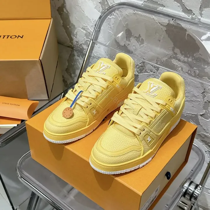 View 1 of Yellow LV-Accent High-Tops: Premium Leather-Synthetic Sneakers