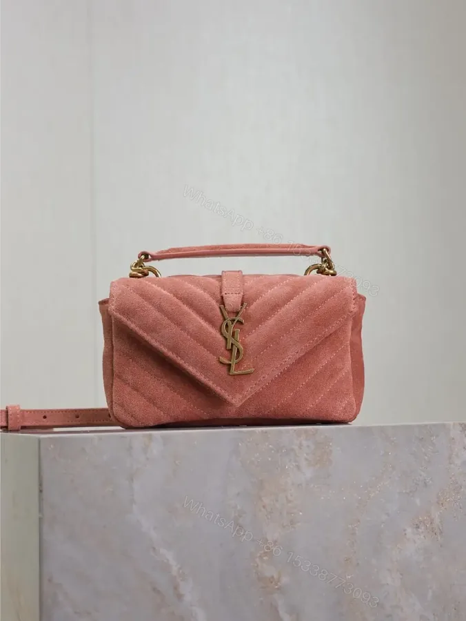 View 1 of Dusty Velvet Crossbody Bag with Gold Monogram Hardware - Modern Chic