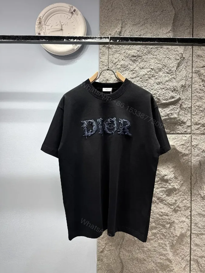 View 1 of Bold DIOR Lettering Tee - Textured Luxe Streetwear, Black, Unisex