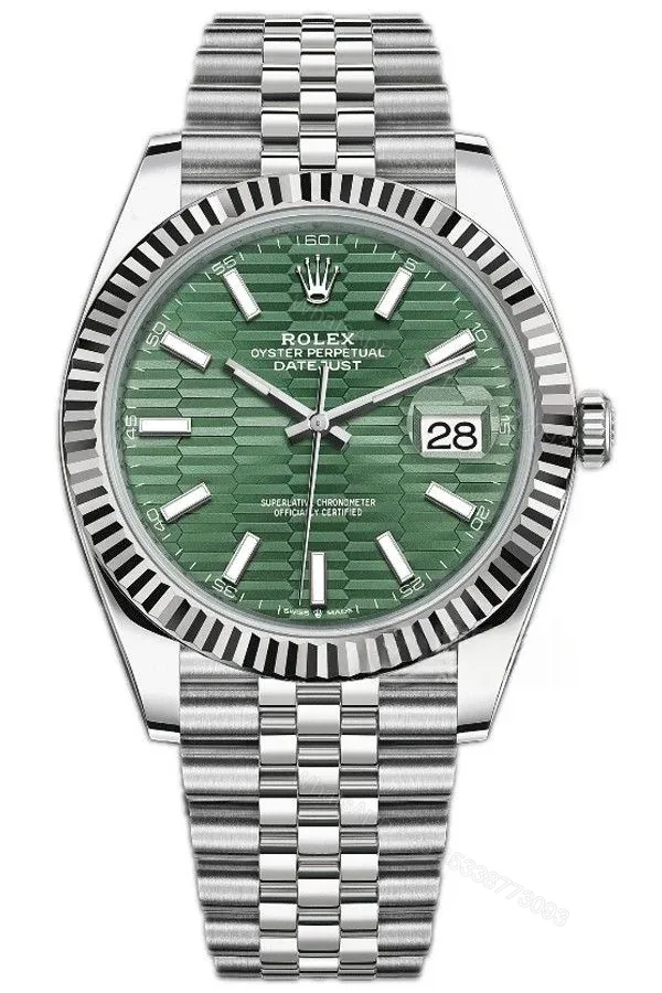 View 1 of Rolex Datejust M126334-0030 Water Ripple Green Dial 1:1 Replica Jubilee 41MM 3235 Movement Super Clone Watch