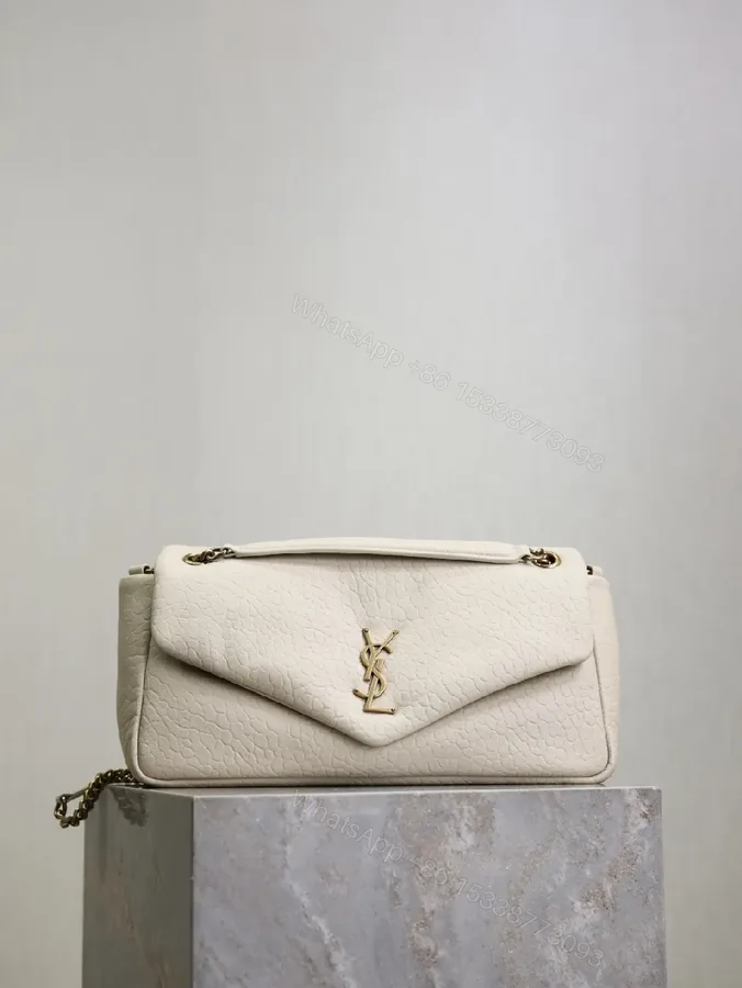 View 1 of Ivory Pebbled Leather Chic Handbag with Gold Hardware