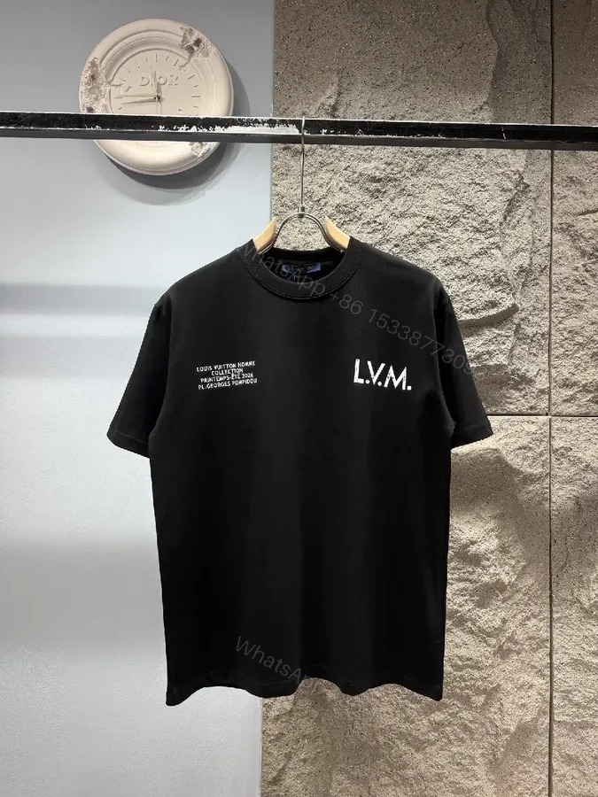 View 1 of Black Cotton Tee – Minimalist LV.M. Studio Detail, Unisex
