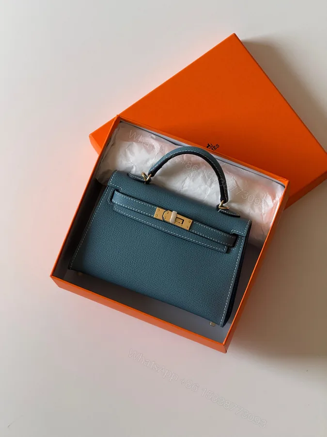 View 1 of Hermès Mini Kelly 19 Sellier bag in Blue Jean Epsom Leather