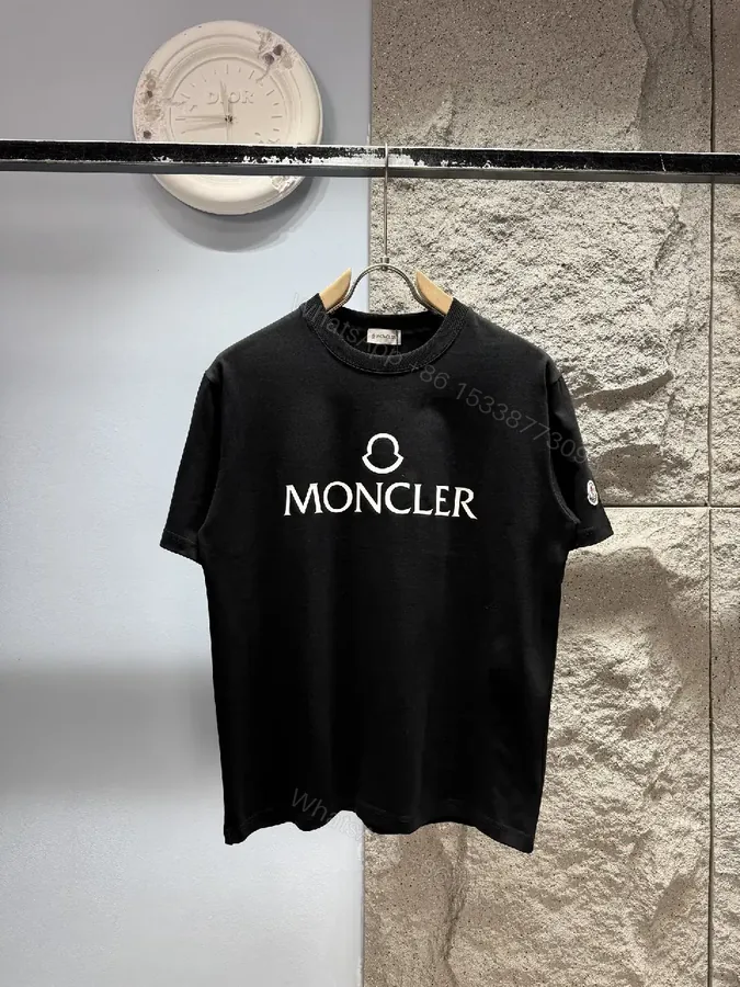 View 1 of Black Cotton Tee, Minimalist Moncler-inspired Logo, Everyday Luxe, Crew Neck T-Shirt