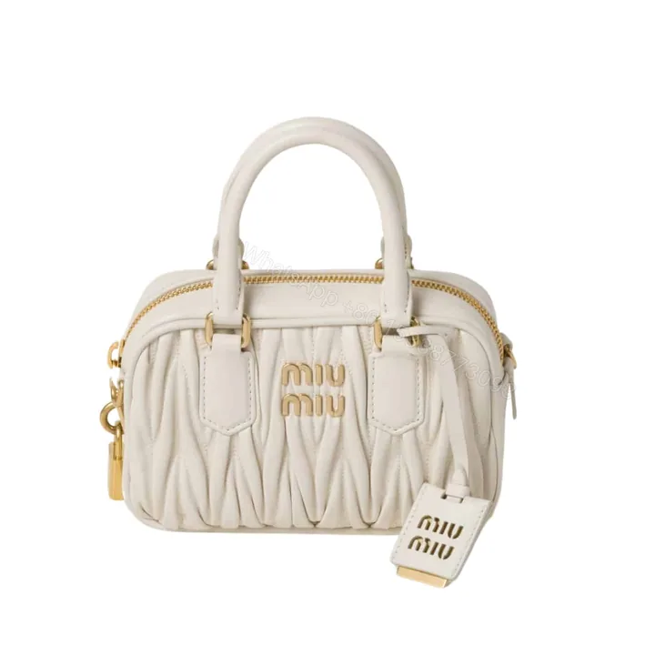 View 1 of MIUMIU ARCADIE MATELASSÉ NAPPA BAG WHITE 20CM 5BB123 N88 F0009 V OOO