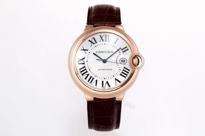 View 1 of ZF Factory Cartier Ballon Bleu 42mm Rose Gold Automatic Watch with Brown Alligator Strap