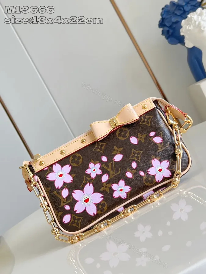 View 1 of Floral Pink Leather Satchel - Chic Velvet-Trim Handbag