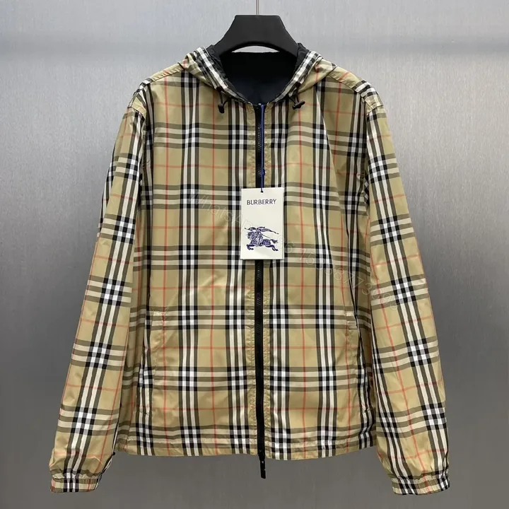 View 1 of Beige Plaid Windbreaker - Water-Repellent, Relaxed Fit, Casual Luxe