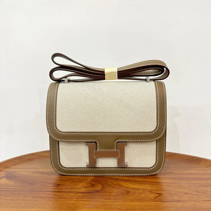 View 1 of Hermes Constance 高仿帆布拼皮H扣斜背包百搭女包