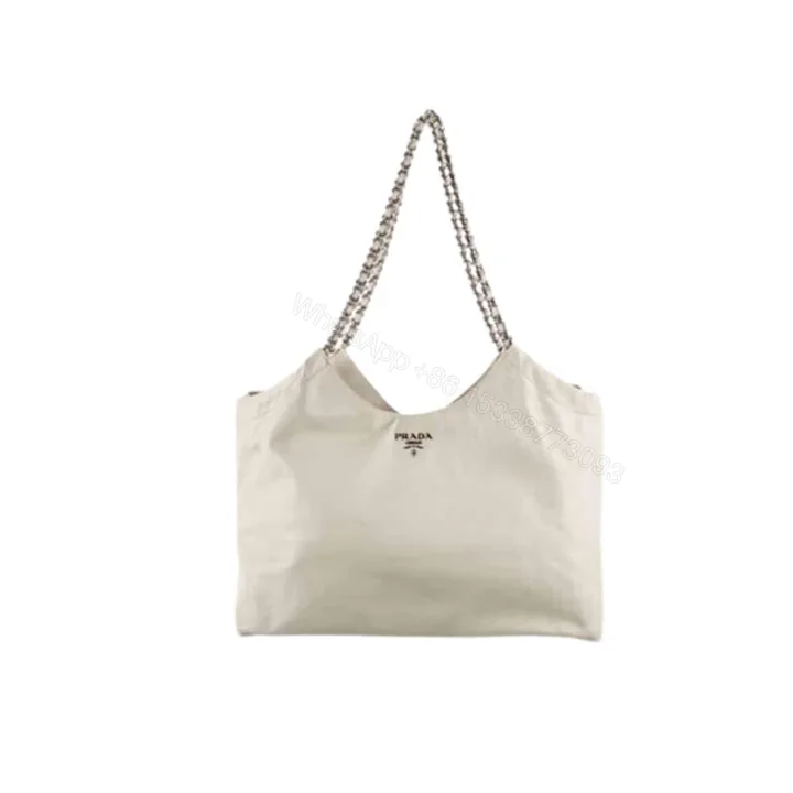 View 1 of Prada Pomice Soft Calfskin Chain Tote Bag White 38Cm