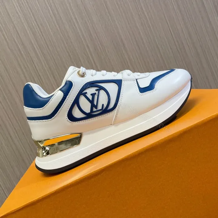 View 1 of White & Navy Luxury Trainer: LV-Emblem, Premium Sneaker
