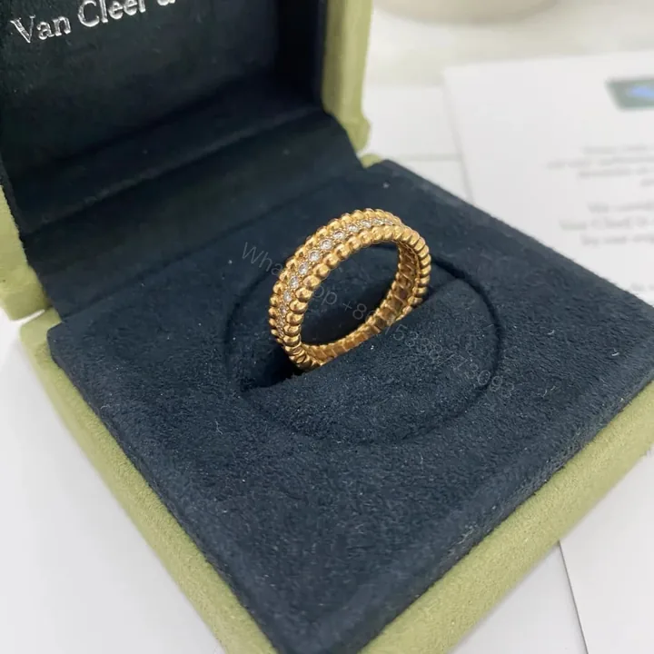 View 1 of 18K Yellow Gold Van Cleef & Arpels Perlée Diamond Ring 1 Rows VCARP4E100
