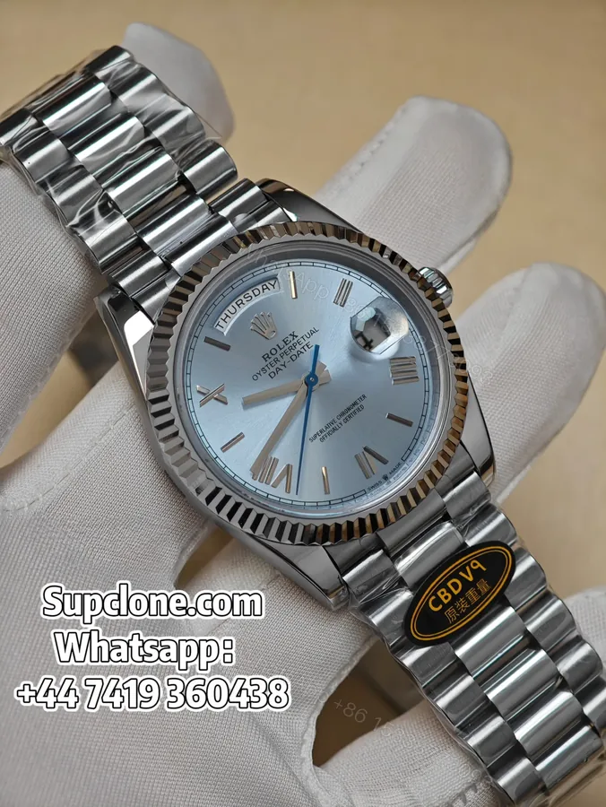 View 1 of Rolex Day-Date 40mm Ice Blue Roman Dial – Super Clone 1:1 Cal. 3255