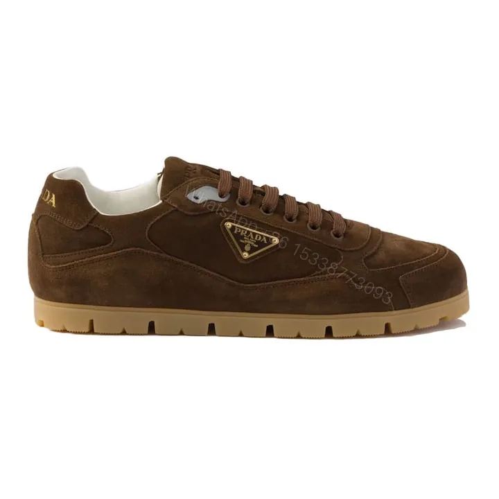 View 1 of PRADA TRAIL FADED SUEDE SNEAKERS IN DARK BROWN- PRD079