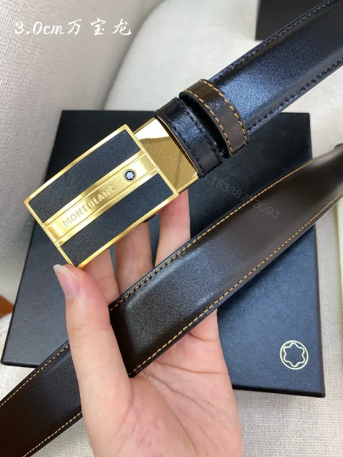 View 1 of Gold-Tone Buckle Leather Belt for Versatile Luxury Style