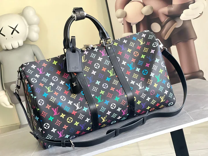 View 1 of LV多彩Monogram Keepall旅行袋 高仿男用斜背大容量手提包