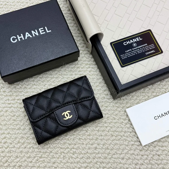 View 1 of Chanel原單黑金雙C小皮夾 菱格紋質感款 迷你短夾設計