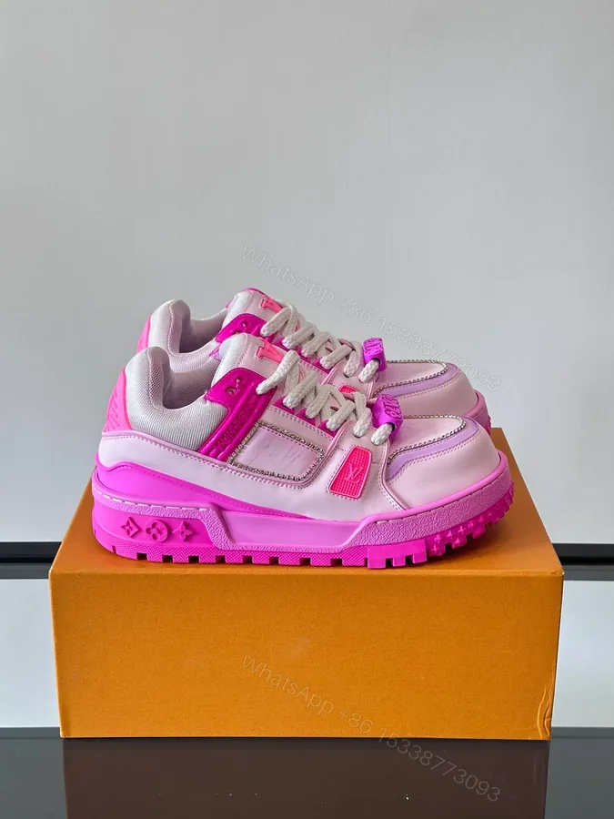 View 1 of LV Men Pink Leather And Mesh Sneakers