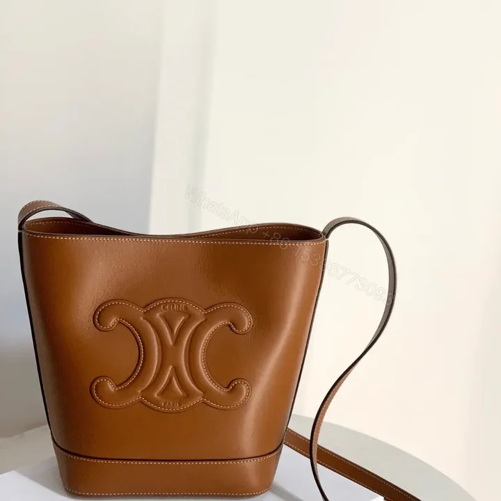 View 1 of Celine Small Bucket Cuir Triomphe Brown Bucket Handbag 30x22x12cm
