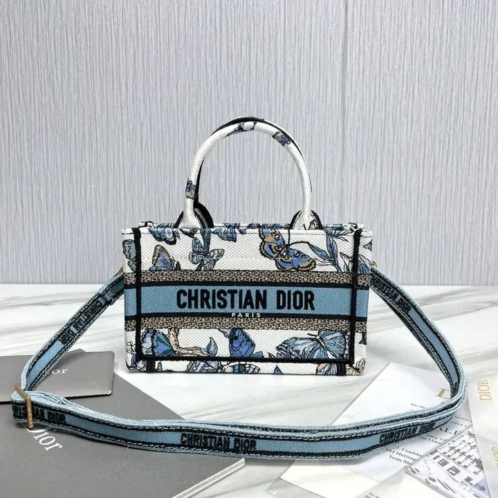 View 1 of Butterfly-Print Dior-Inspired Canvas Tote: Compact Luxury Carry