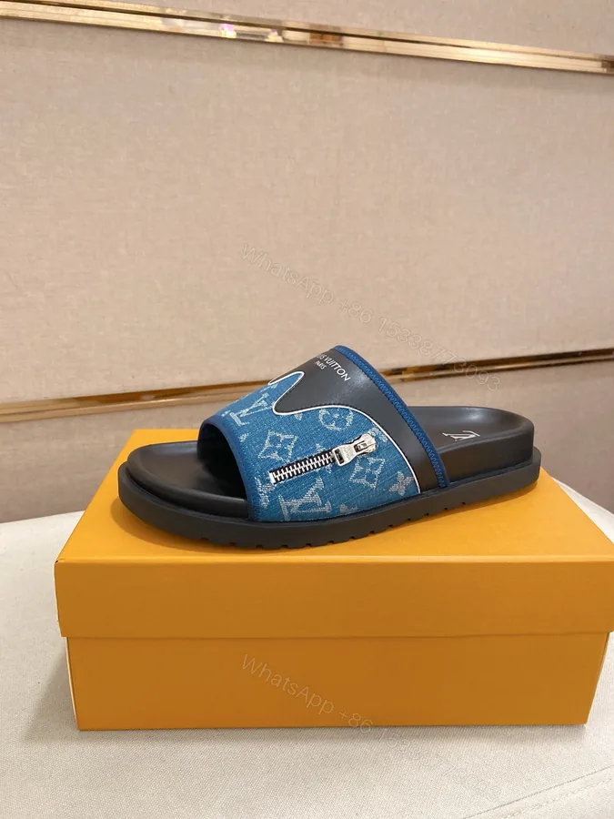 View 1 of LV 原單 男款 牛仔布拖鞋 藍色拉鍊設計休閒款