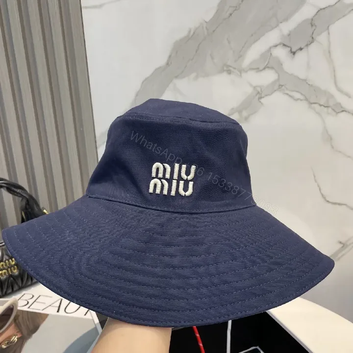 View 1 of Navy Wide-Brim Bucket Hat with Embroidered Logo