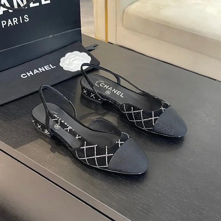 View 1 of Diamond-Pattern Black Slingback Heels | Pointed Toe, Cushioned Insole