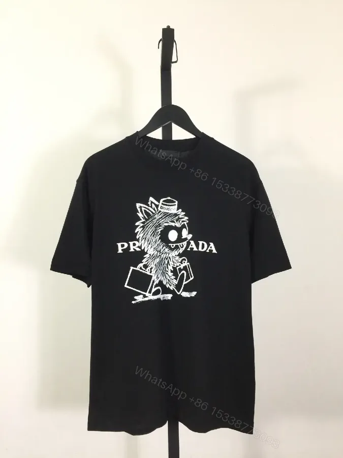 View 1 of Graphic-Print Tee | Black Cotton-Blend, Relaxed Fit, Statement Motif