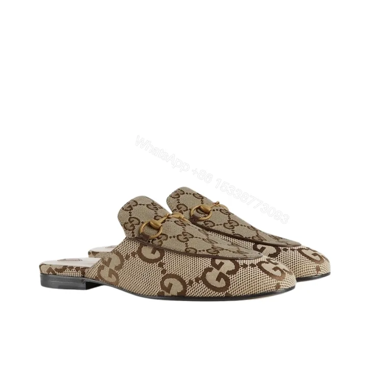 View 1 of Gucci Women Princetown Slipper Beige And Ebony GG Canvas 475094 UKO60 2588