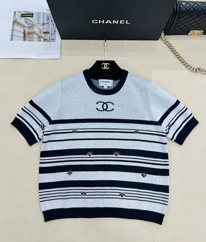 View 1 of Navy Stripe Knit: Modern Luxe Casual Crewneck Sweater
