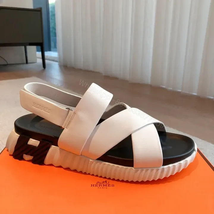 View 1 of HermÃ ̈s White Leather Sandals - Sculpted Sole, All-Day Comfort